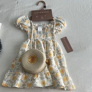 Chick Pea Sunflower Print Dress with Straw Bag